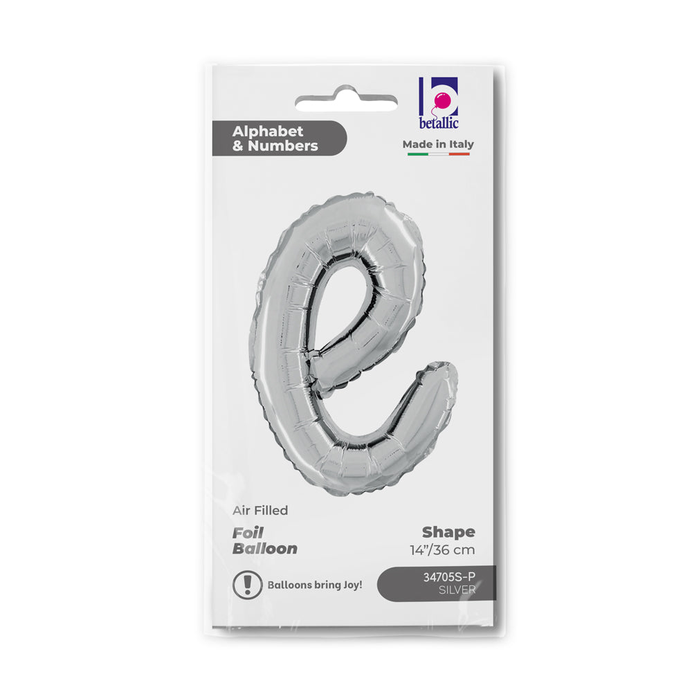14"/Ø36cm Folienballon Buchstabe Skript Silber | E
