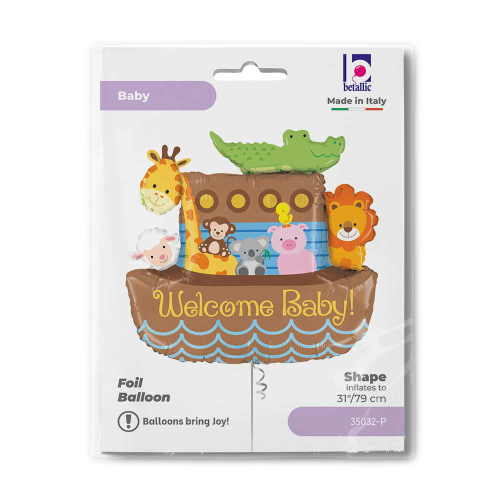 Shape Folienballon "Welcome Baby" Arche mit Tieren | 94 cm