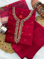 Handwork  Banarasi Jacquard Silk Kurta Dupatta Bottom Set