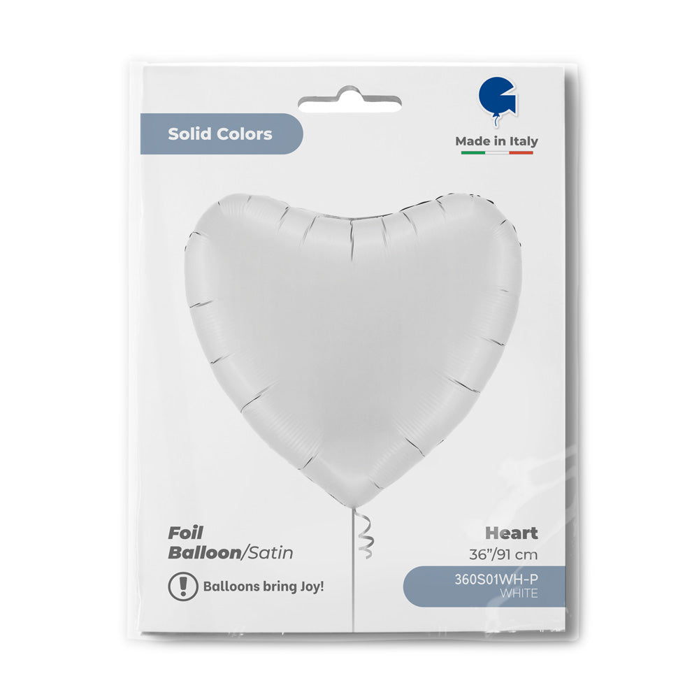 36"/Ø91cm Folienballon Uni Herz | Weiß Satin