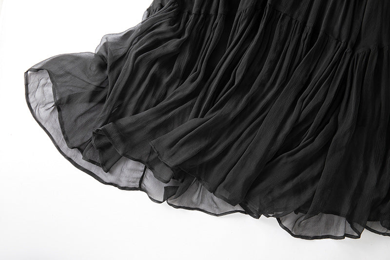 Damen Seidenkleid mit Puffärmeln | Luftsüßes Boho Maxikleid