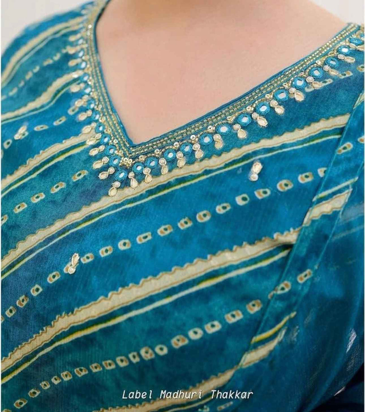 Blue Lehariya Print A-Line Suit Set In Germany
