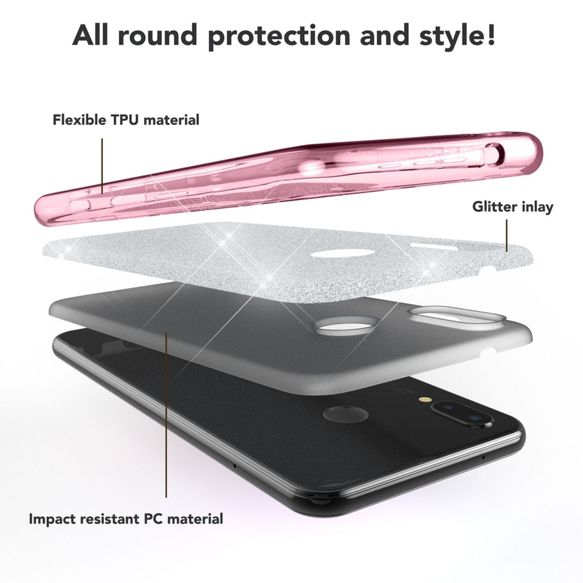 NALIA Glitzerhülle für Huawei P20 Lite – Funkelnder Glitzer-Look & Grip – SHINEPOP (Silikon Case) – Marke aus Berlin