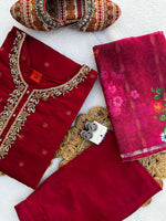 Handwork  Banarasi Jacquard Silk Kurta Dupatta Bottom Set