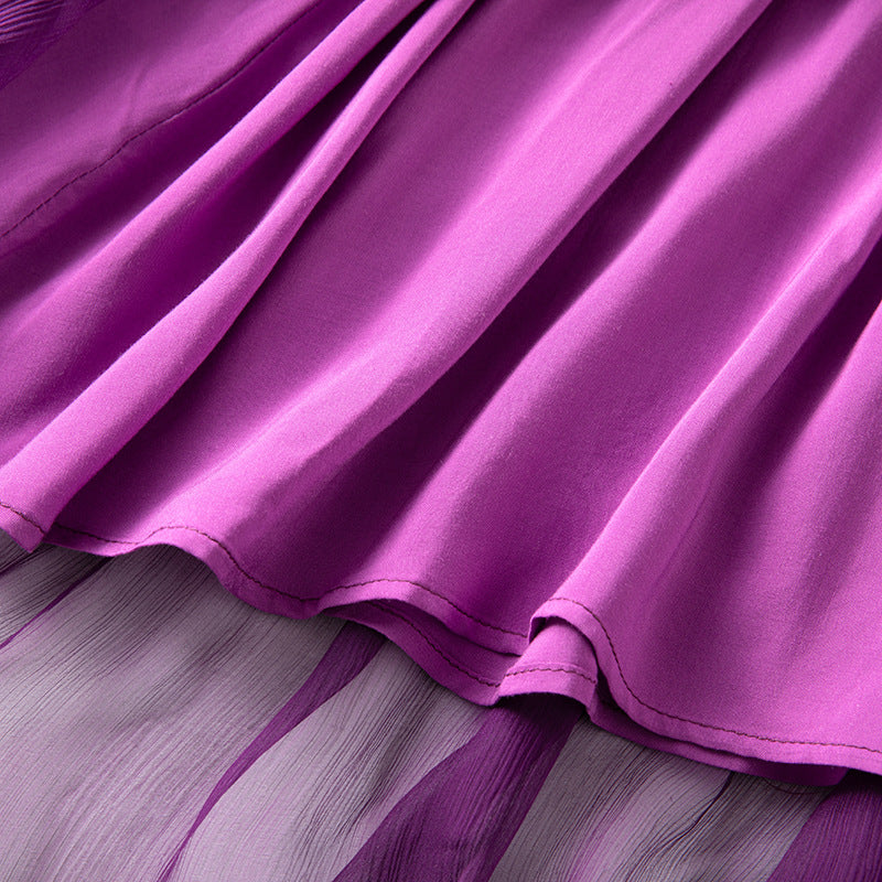 Damen Seidenkleid mit Puffärmeln | Luftsüßes Boho Maxikleid