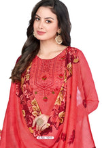 Women  Printed Thread Work Pure Cotton Kurta with Patiala & With Dupatta