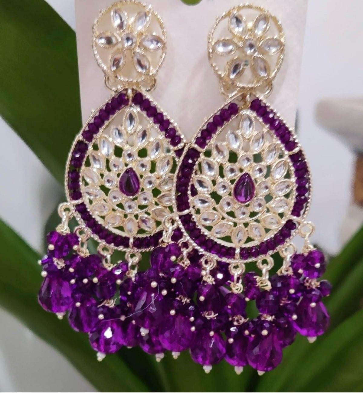 Gold-Plated Stone Studded & Beaded Contemporary Chandballi