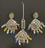 Mirror Kundan Earrings With Maang Tikka