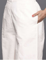 Off White & Pink Cotton Floral Thread Work Kurta with Palazzos & Dupatta