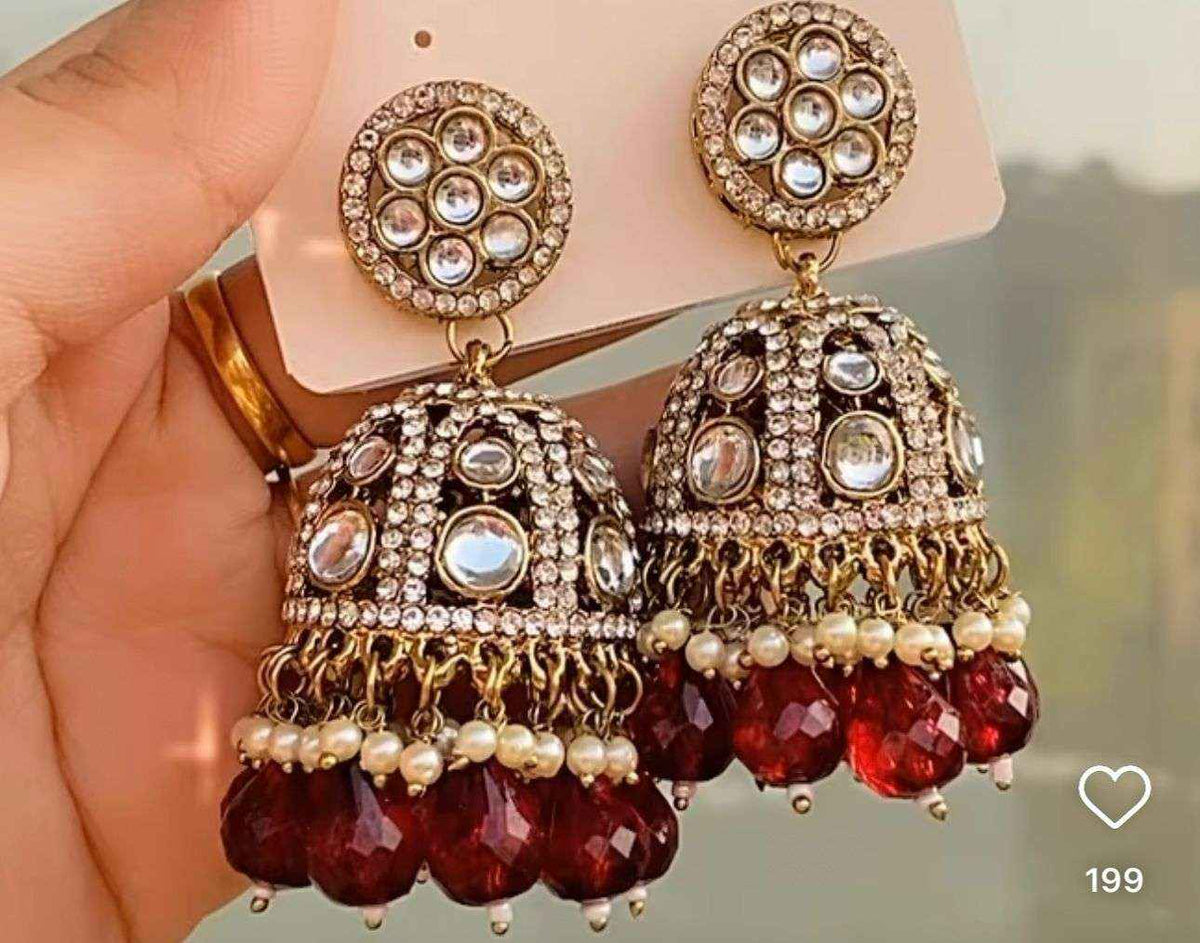 Gold-Plated Dome Shaped Kundan Studded Jhumkas