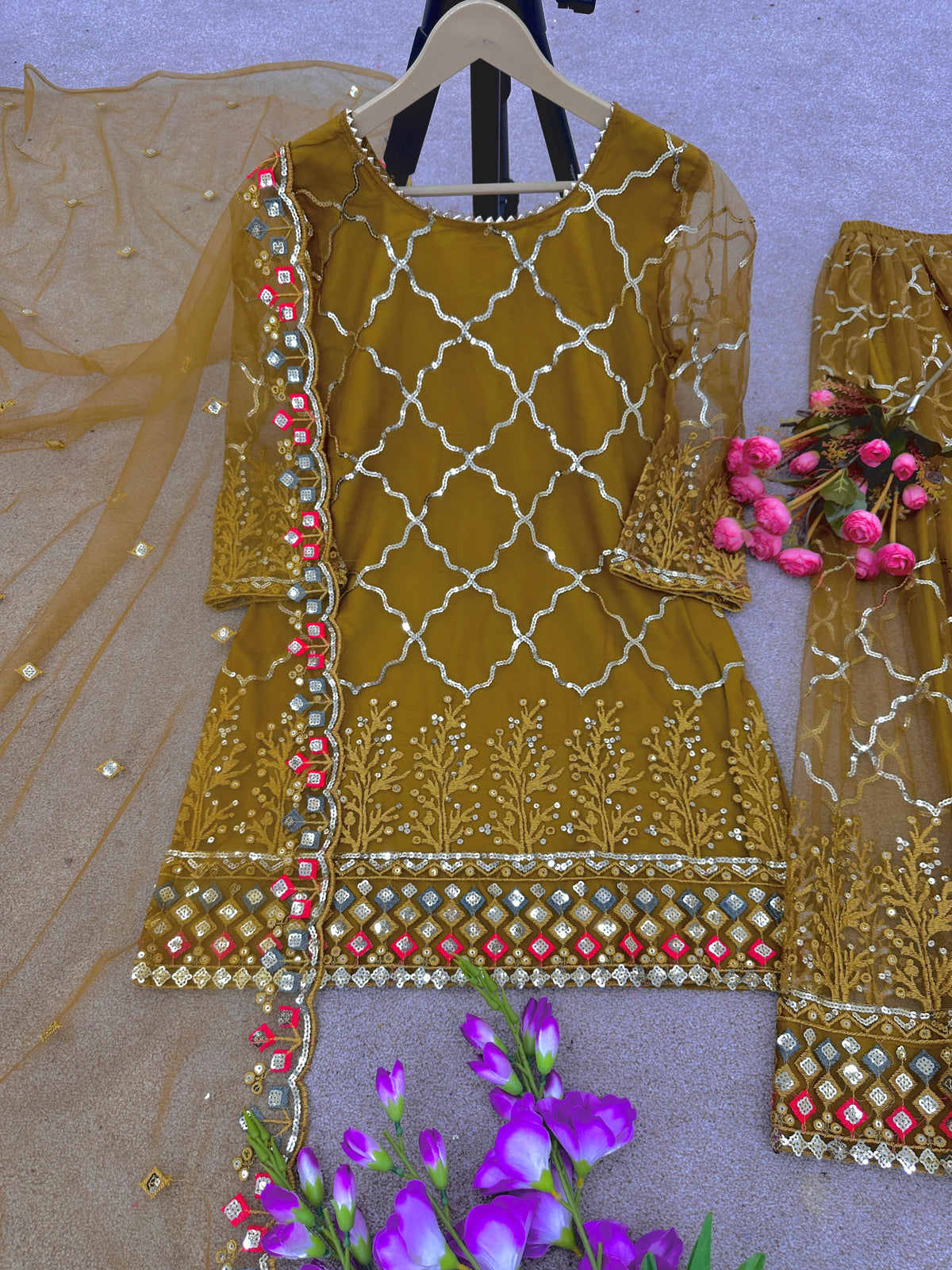 Party Wear Look Top-Palazzo and Dupatta With Heavy Embroidery Work Suit