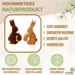 Osterhase mit Ei aus Olivenholz mit Rinde | Liebevolle Tischdeko & Osterdeko für Frühling und Ostern