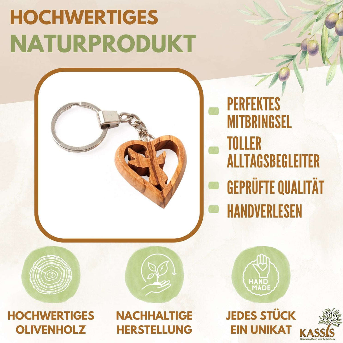 Schlüsselanhänger Schutzengel im Herz aus Olivenholz | Liebevoller Glücksbringer als Geschenk zur Taufe, Kommunion & Geburtstag Namma Markt