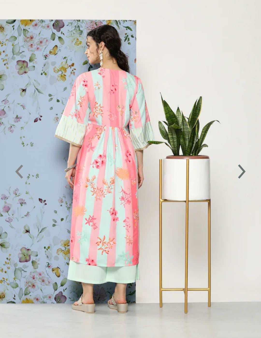 Women Floral Printed Pleated Gotta Patti Kurta With Palazzos