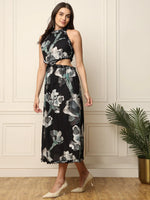 Black Abstract Printed Waist Cut Out Women Dress in Germany