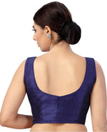 Women's Readymade Art Silk Sleeveless Saree Blouse(Navy Blouse)