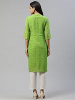 Women Green & Golden Striped Dobby Kurta