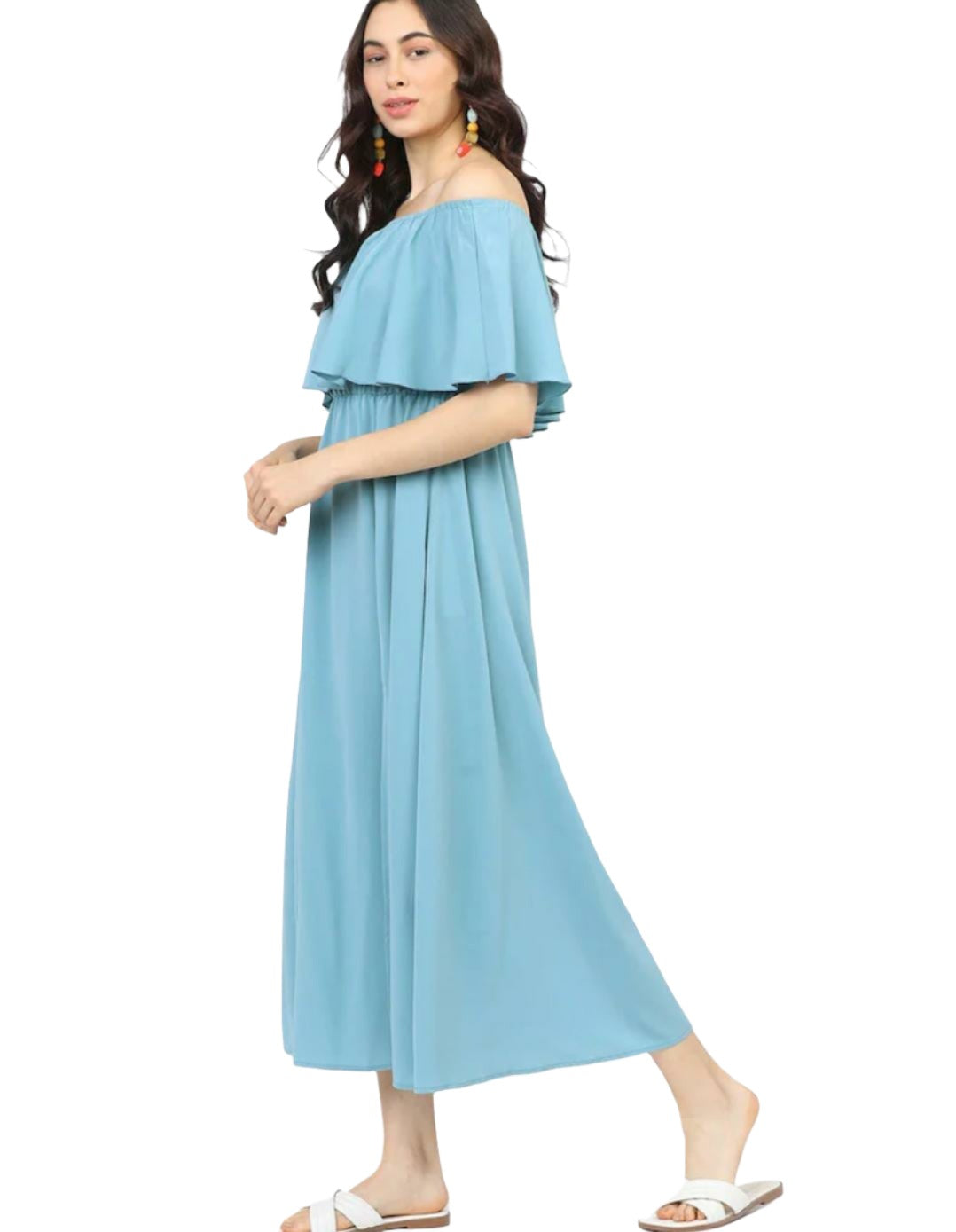 Blue Off-Shoulder Maxi Dress in Munich