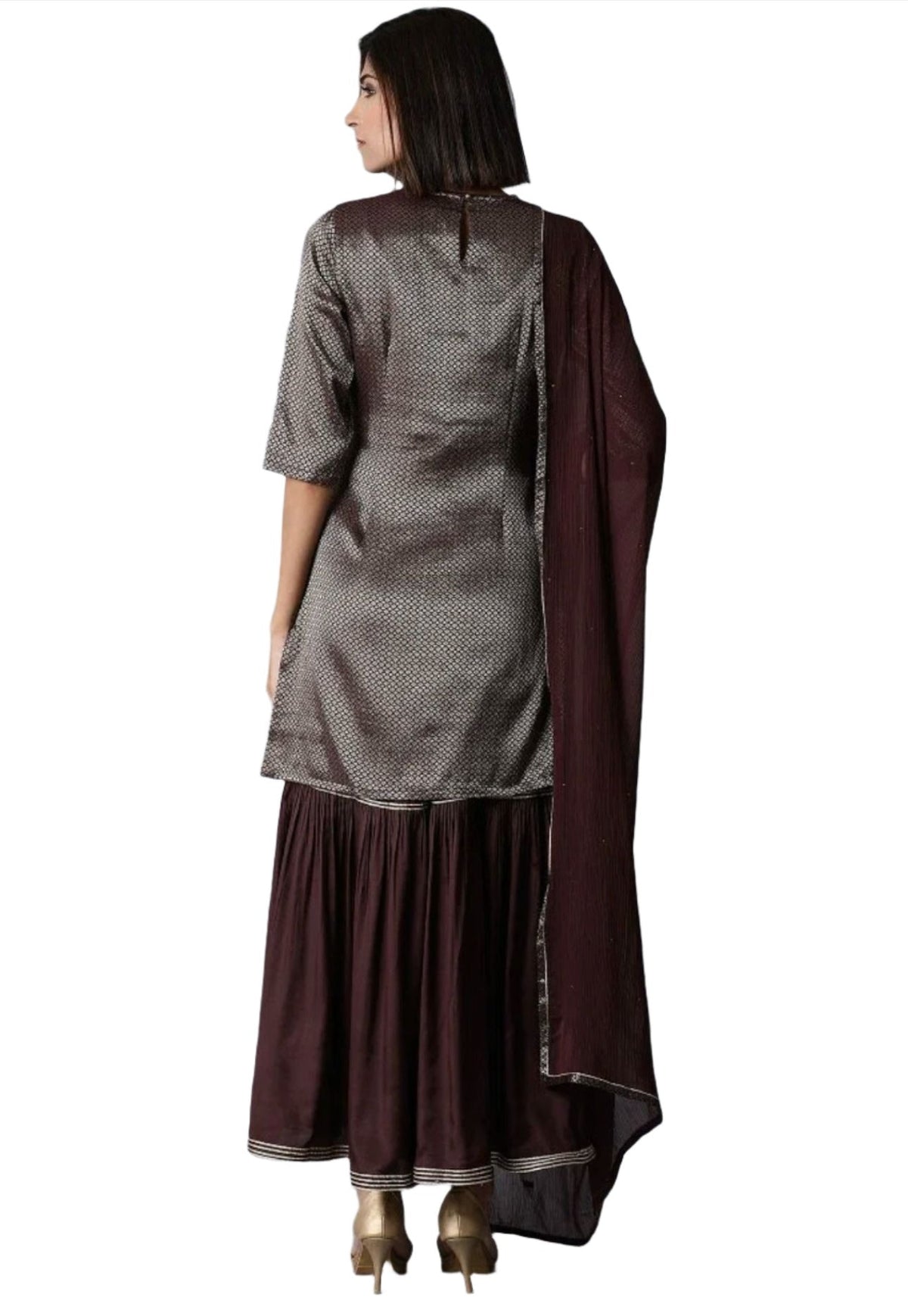 Dark Purple kurta-Sharara-Dupatta Set