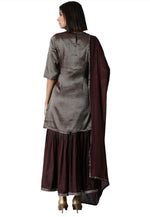 Dark Purple kurta-Sharara-Dupatta Set
