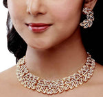 Austrian Diamond Rose Gold Choker Necklace With Earring