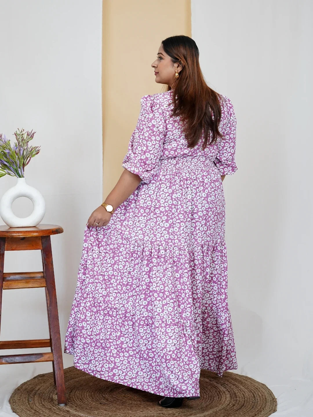 Women's V-Neck Floral Printed Plus Size Western Dress in Munich