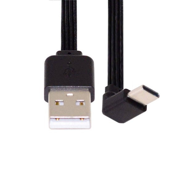 USB 3.1 Kabel 13 cm Typ C Stecker zu 2.0 Typ A Stecker Winkel flach Schwarz | System-S