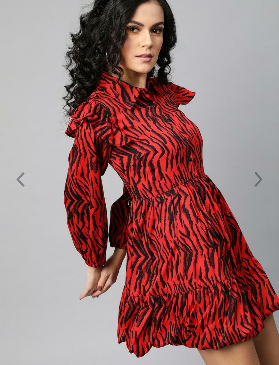 Fiery Red and Black Animal Printed A-Line Dress