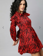 Fiery Red and Black Animal Printed A-Line Dress