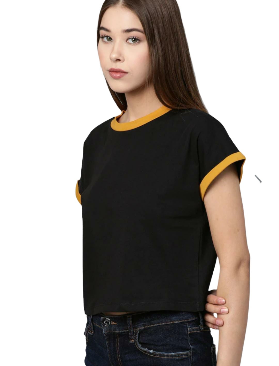Black Round Neck Cropped Top