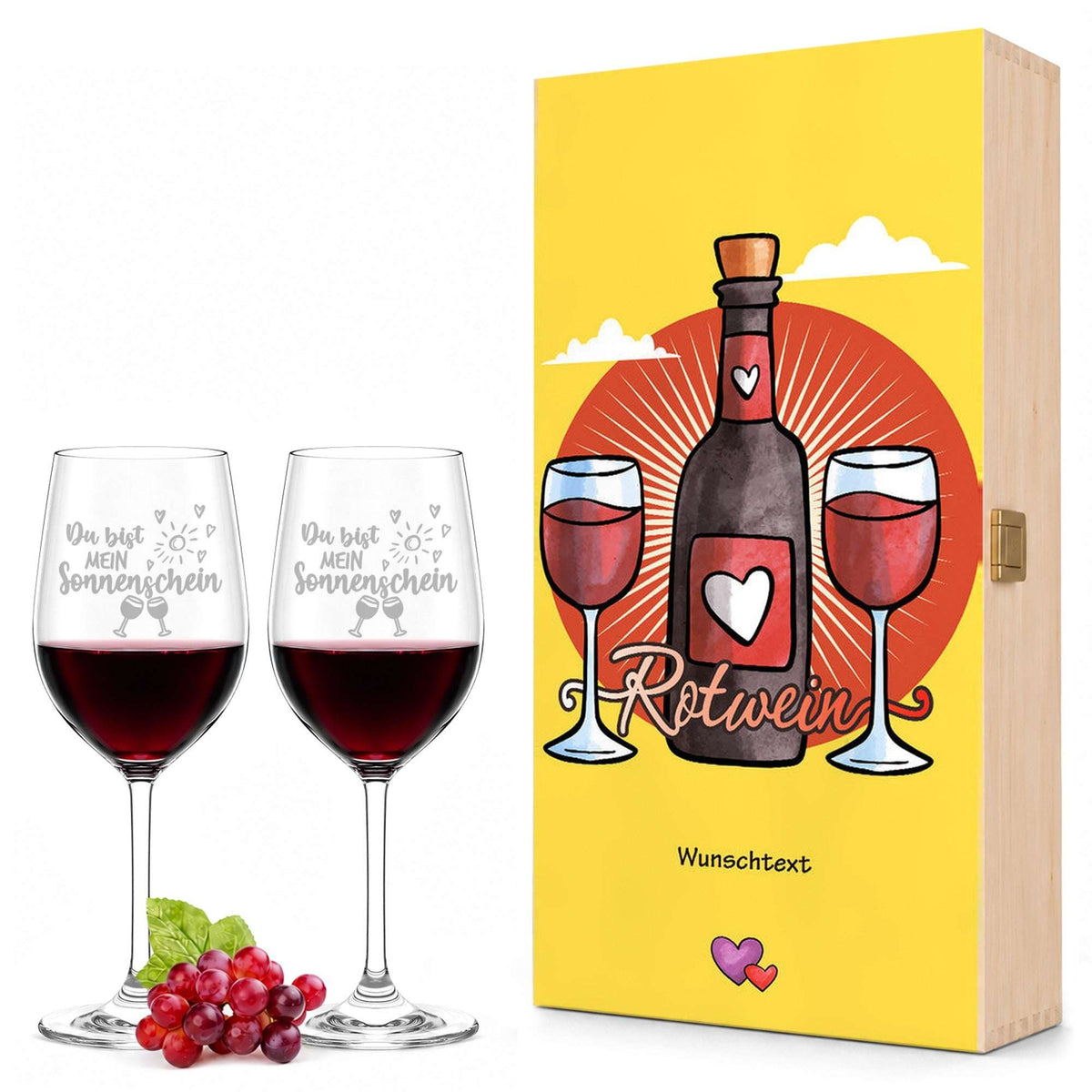Stölzle Lausitz Weingläser "Sundowner Vino Design" mit Namen inkl. bedruckter Holzkiste