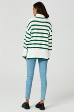 Stripes Pattern Turtleneck Jumper Top In Green