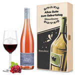 Stölzle Lausitz Weinglas "Alles Gute zum Geburtstag" inkl. bedruckter Holzkiste + Riesling Tandem
