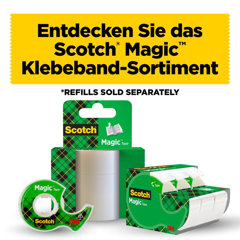 Scotch® Magic™ Unsichtbares Klebeband, 19 mm x 25 mm, 1 Rolle auf Handabroller/Packung + 5 m GRATIS