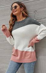 Grey & Pink Block Colour Jumper Top In White