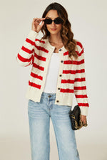 Stripe Pattern Knitted Cardigan In Red