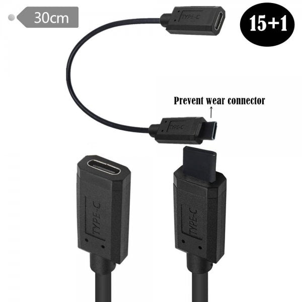 USB 3.1 Gen 2 Typ C Kabel 30 cm Stecker zu Buchse 10 Gbit/s 100W Kratz Schutz Winkel | System-S