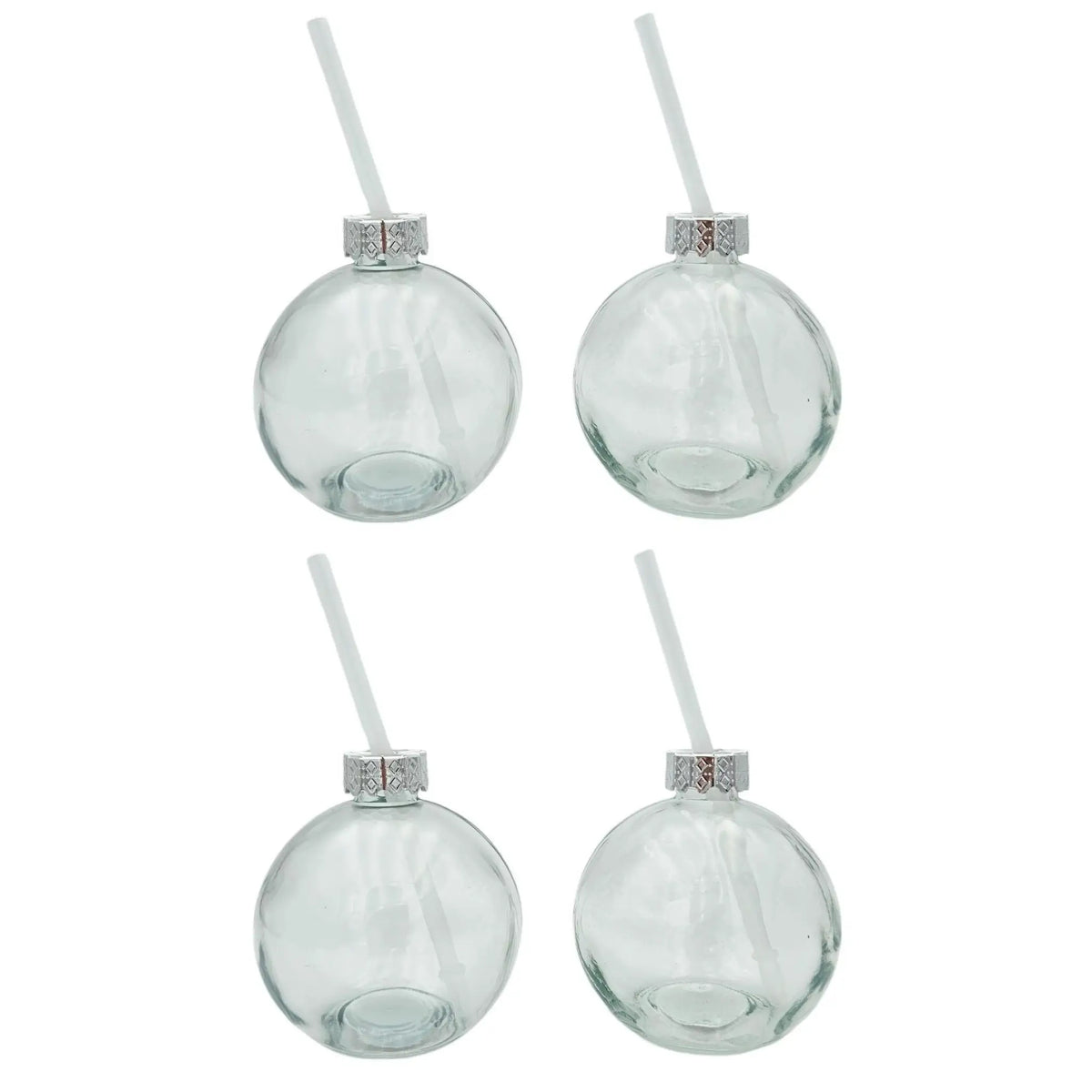 4 Trinkgläser Weihnachtskugel Trinkhalm Glas transparent Weihnachtskugel 400 ml