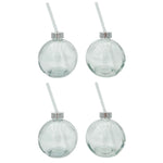 4 Trinkgläser Weihnachtskugel Trinkhalm Glas transparent Weihnachtskugel 400 ml