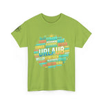 Strandurlaub T-Shirt – Retro Sonnenuntergang mit Palmen & ‚Urlaub‘ Wortwolke