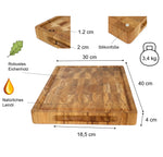 Stirnholz Schneidebrett Eiche 40x30x4cm – Mit Saftrille & Griffen