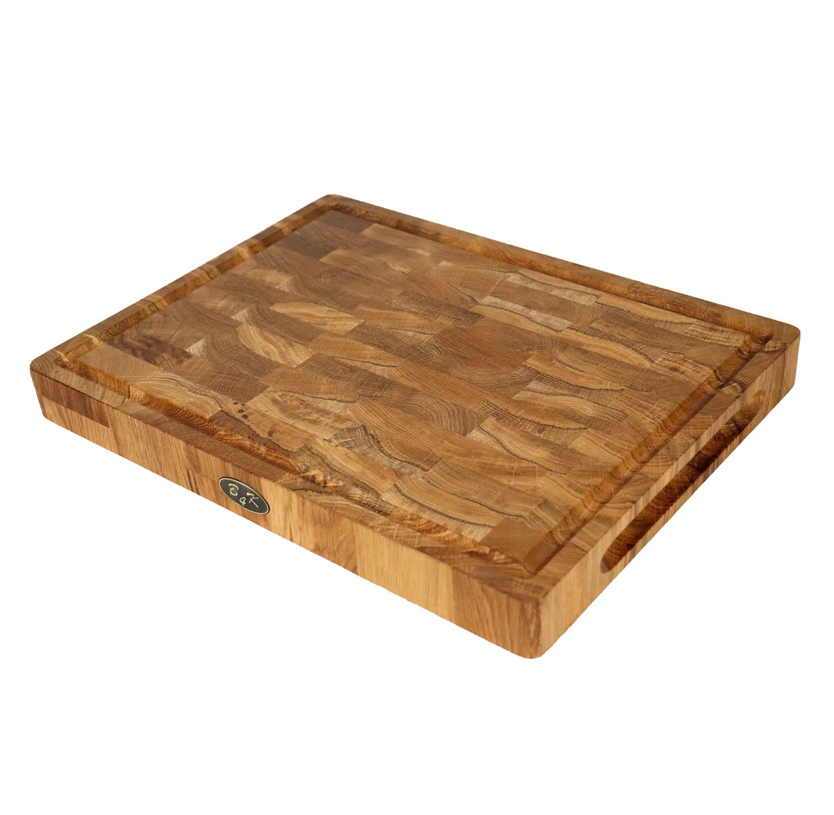 Stirnholz Schneidebrett Eiche 40x30x4cm – Mit Saftrille & Griffen