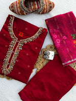 Handwork  Banarasi Jacquard Silk Kurta Dupatta Bottom Set