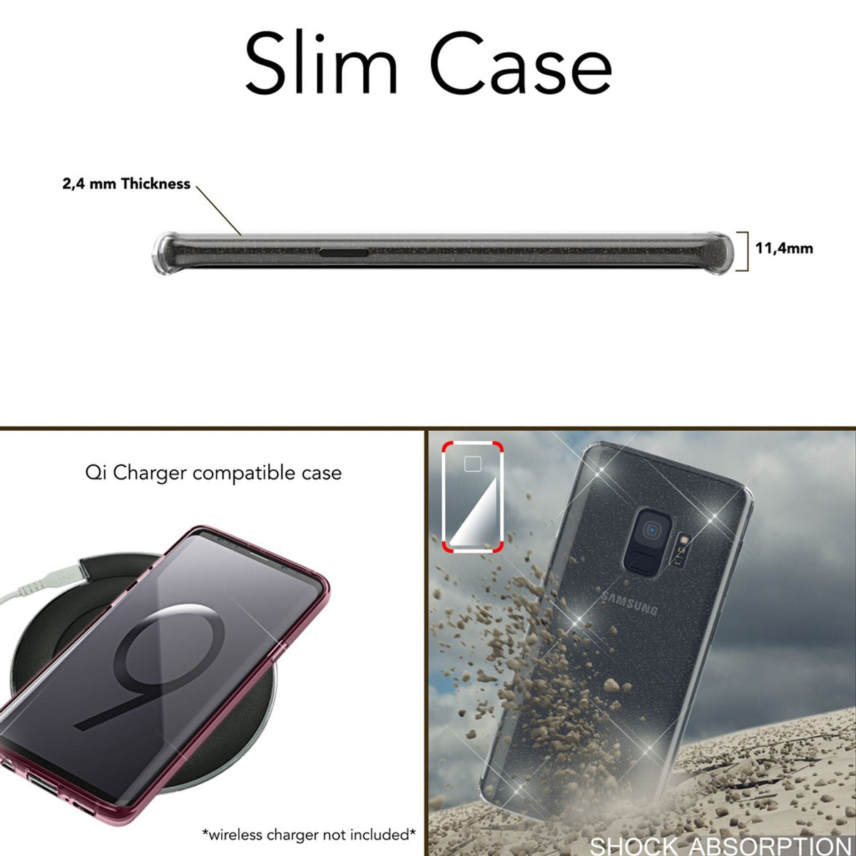 NALIA Glitzerhülle für Samsung Galaxy S9 – Funkelndes Silikon Case – DAZZLIN (Transparent & Stoßfest) – Marke aus Berlin