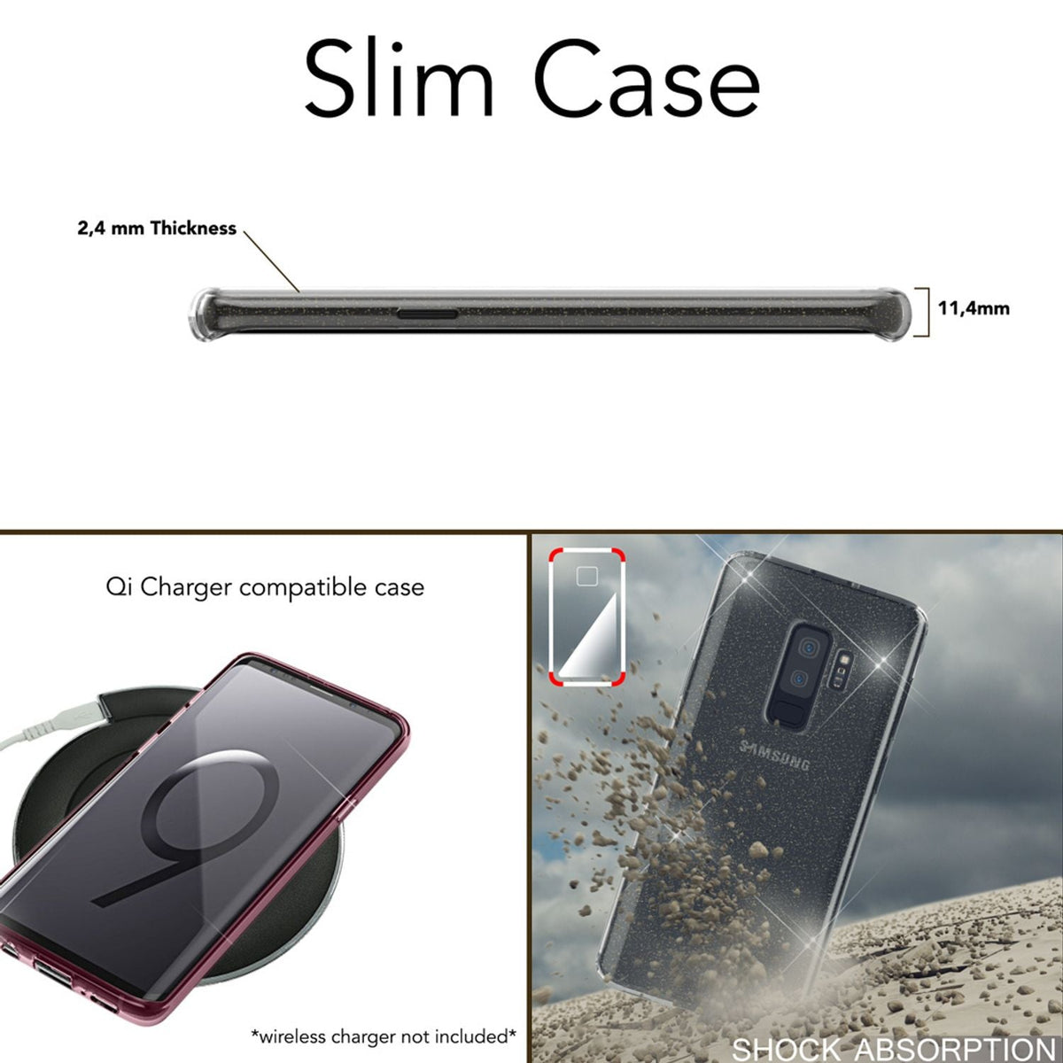 NALIA Glitzerhülle für Samsung Galaxy S9 Plus – Funkelndes Silikon Case – DAZZLIN (Transparent & Stoßfest) – Marke aus Berlin