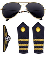 Kostüm-Set "Pilot" 4-tlg. Blau - 414046 | Brille Abzeichen Schulterklappen