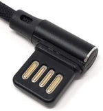Micro USB Nylon Kabel links gewinkelt auf umkehrbarer USB Schnittstelle Typ A 2.0 in Schwarz 98 cm | System-S