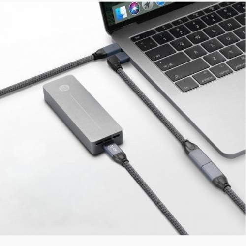 USB 3.1 Kabel 20 cm Typ C Stecker zu Buchse geflochten Winkel in Grau | System-S