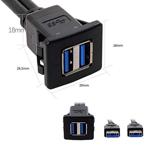 Dual USB A 3.0 Buchse auf 2x USB A 3.0 Stecker Verlängerungskabel Einbaubuchse 100cm | System-S
