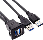 Dual USB A 3.0 Buchse auf 2x USB A 3.0 Stecker Verlängerungskabel Einbaubuchse 100cm | System-S